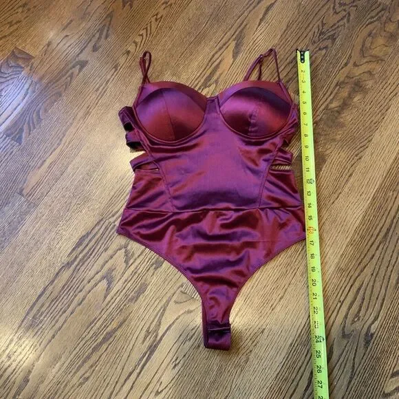 Haute Monde Structured Bodysuit Sz L Cut Out Burgundy Whimsigoth Punk Sexy EUC - Picture 5 of 11